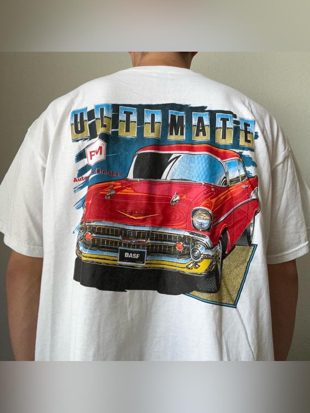 Vintage 1990s M&M Supply Classic Car Graphics White Tee Shirt